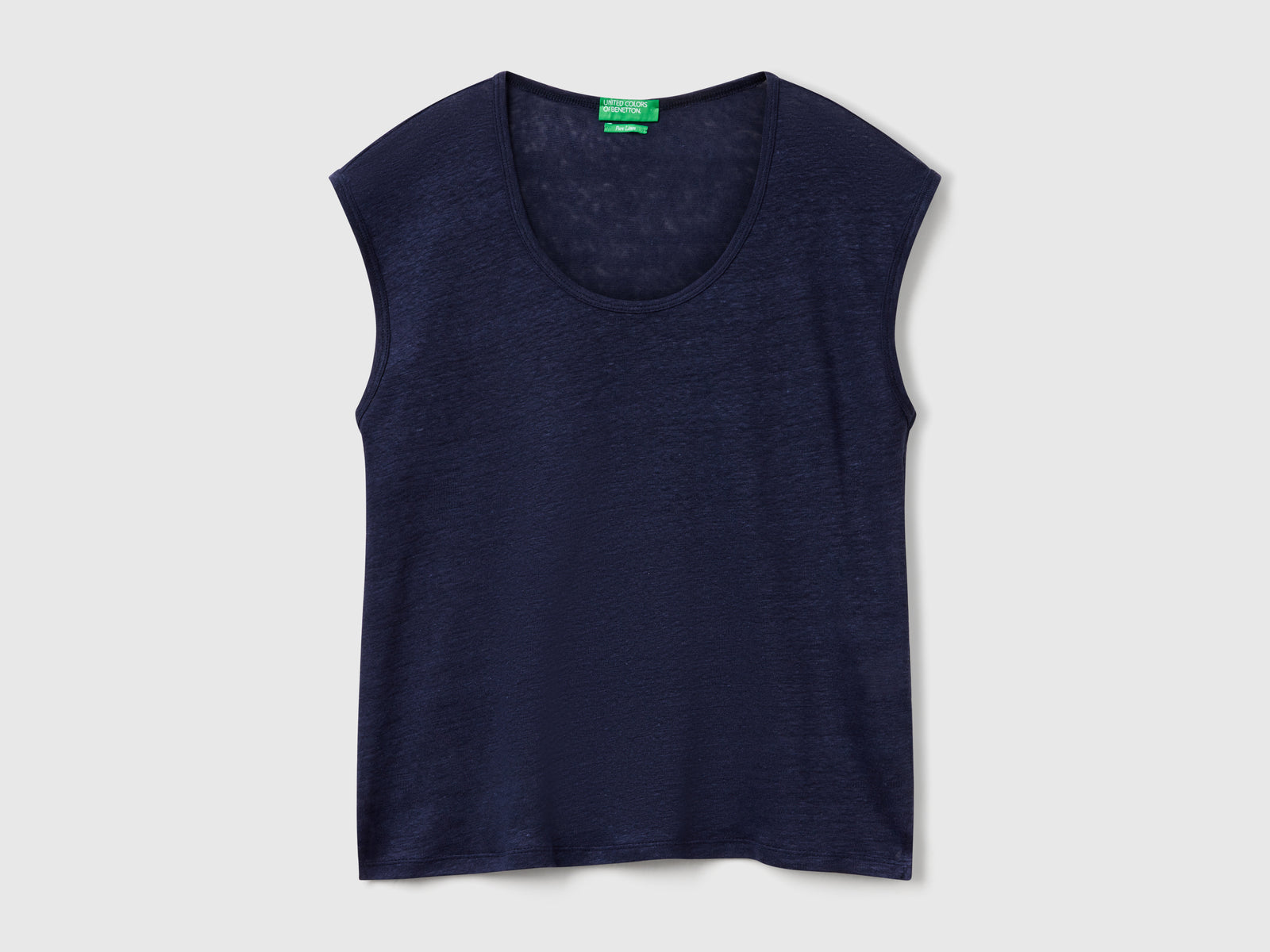 Maglietta scollo ampio in puro lino da donna blu scuro | Benetton Outlet