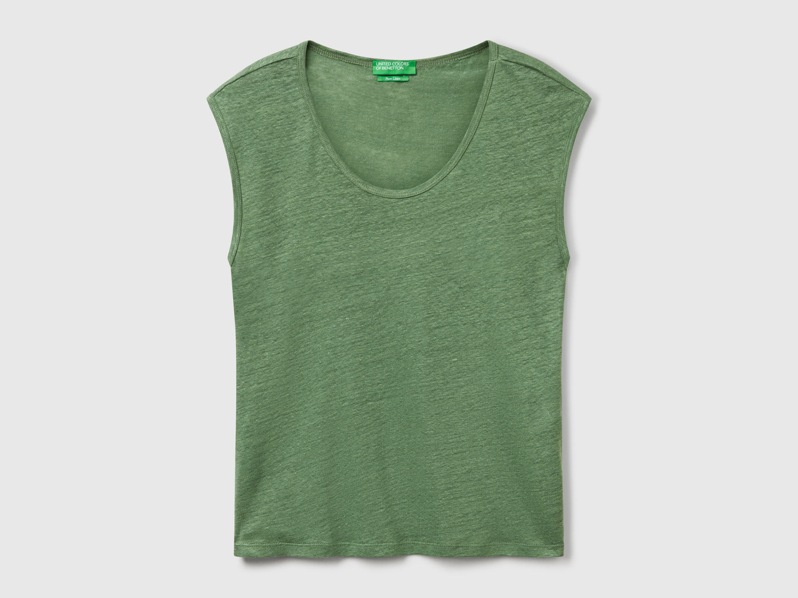 Maglietta scollo ampio in puro lino da donna verde | Benetton Outlet