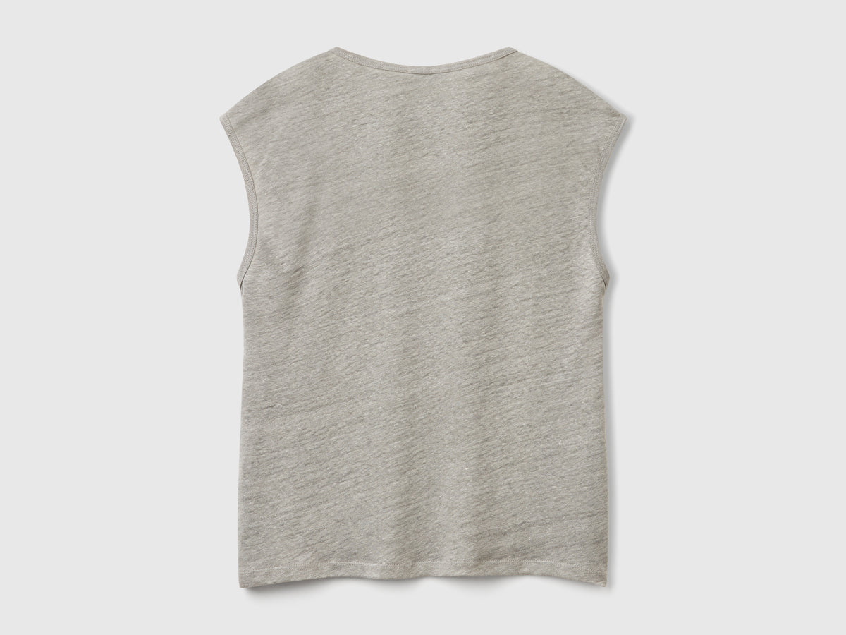 Pure linen wide neck T-shirt