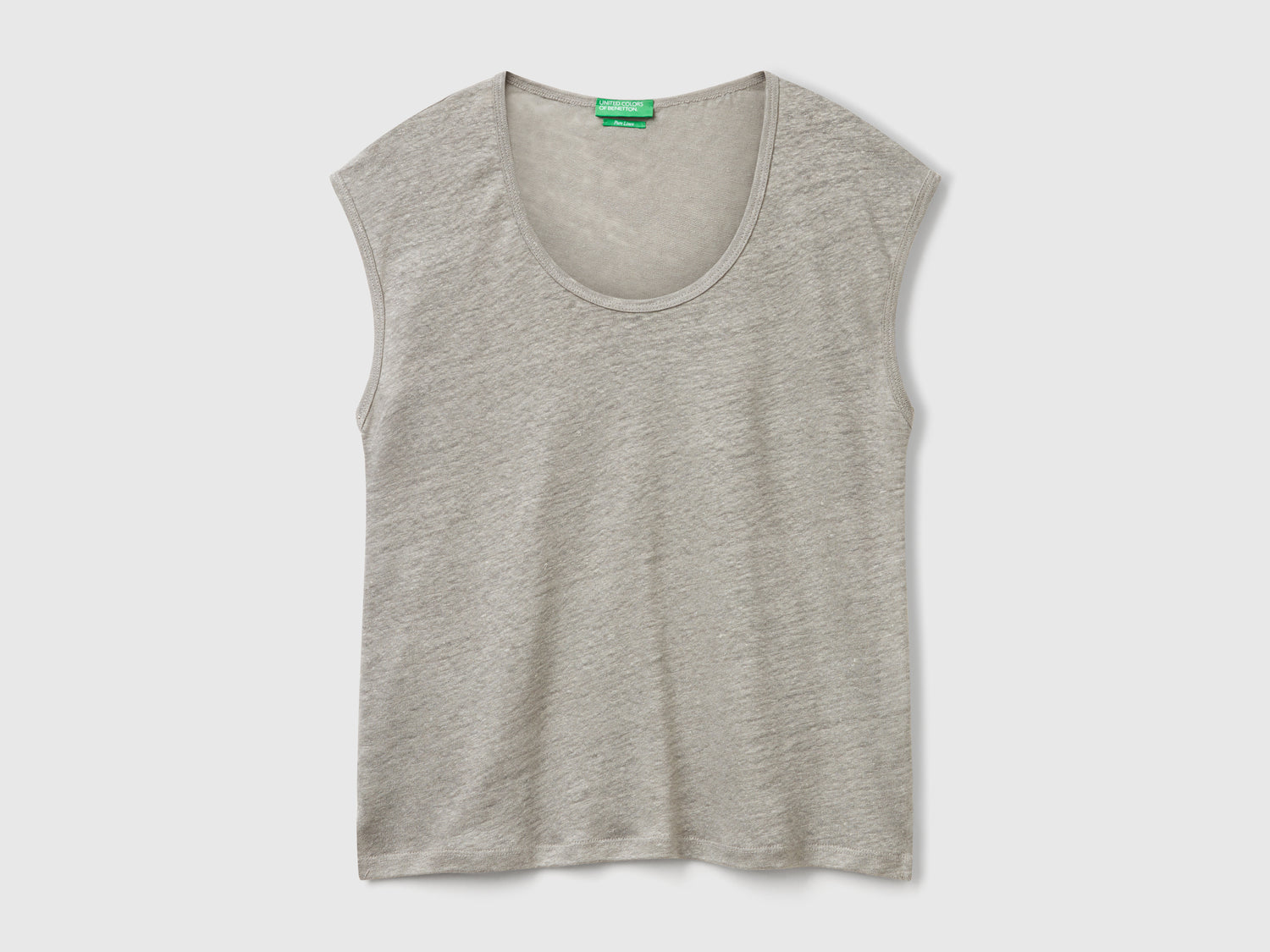 Pure linen wide neck T-shirt da donna grigio | Benetton Outlet