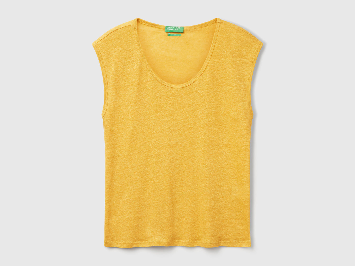 Maglietta scollo ampio in puro lino da donna senape | Benetton Outlet