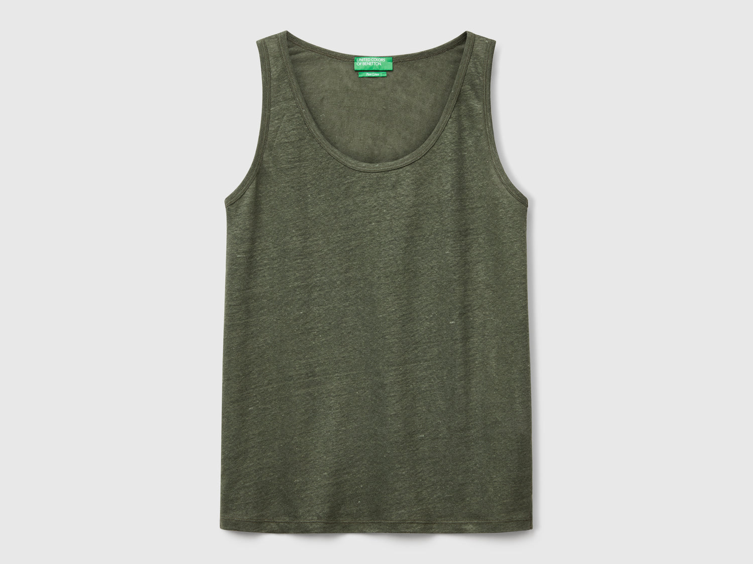 Canotta in puro lino da donna verde militare | Benetton Outlet