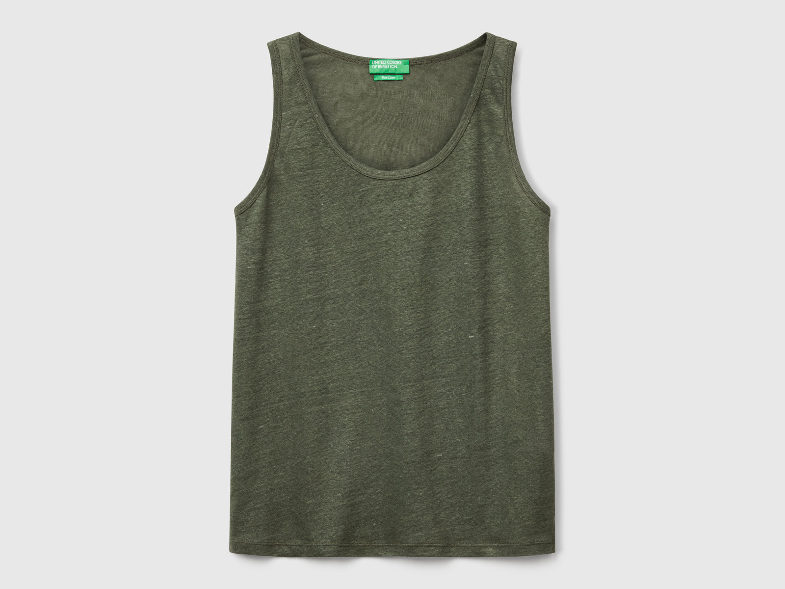 Canotta in puro lino da donna verde militare | Benetton Outlet