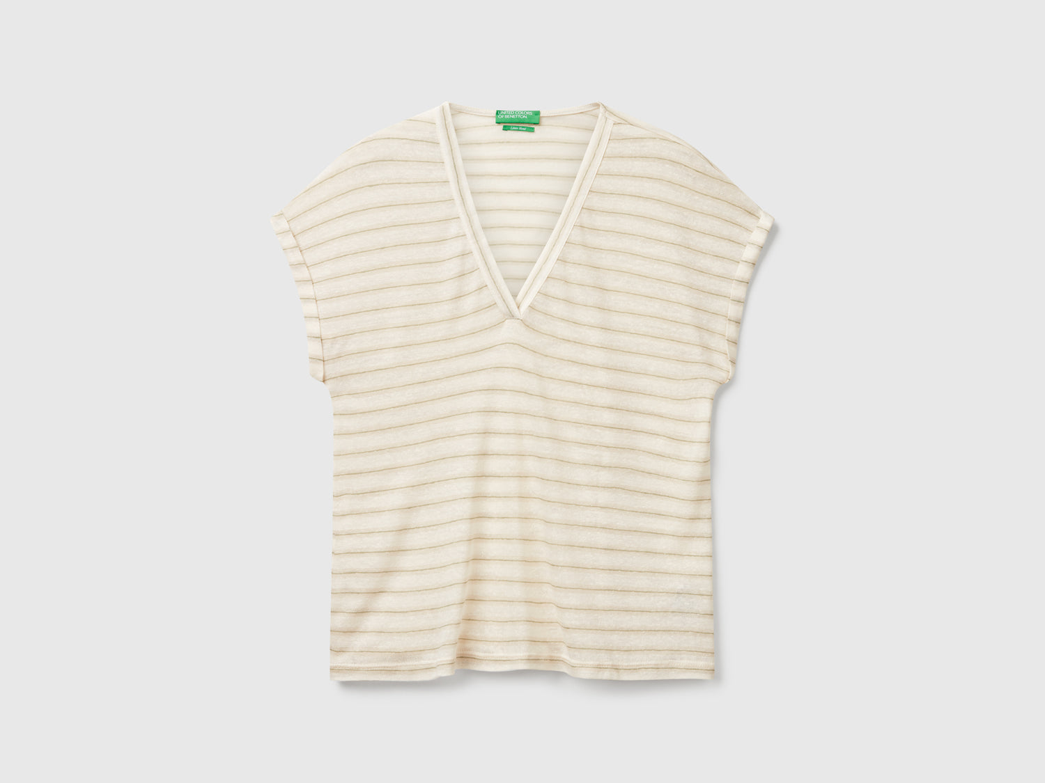 Maglietta a righe in misto lino da donna bianco panna | Benetton Outlet