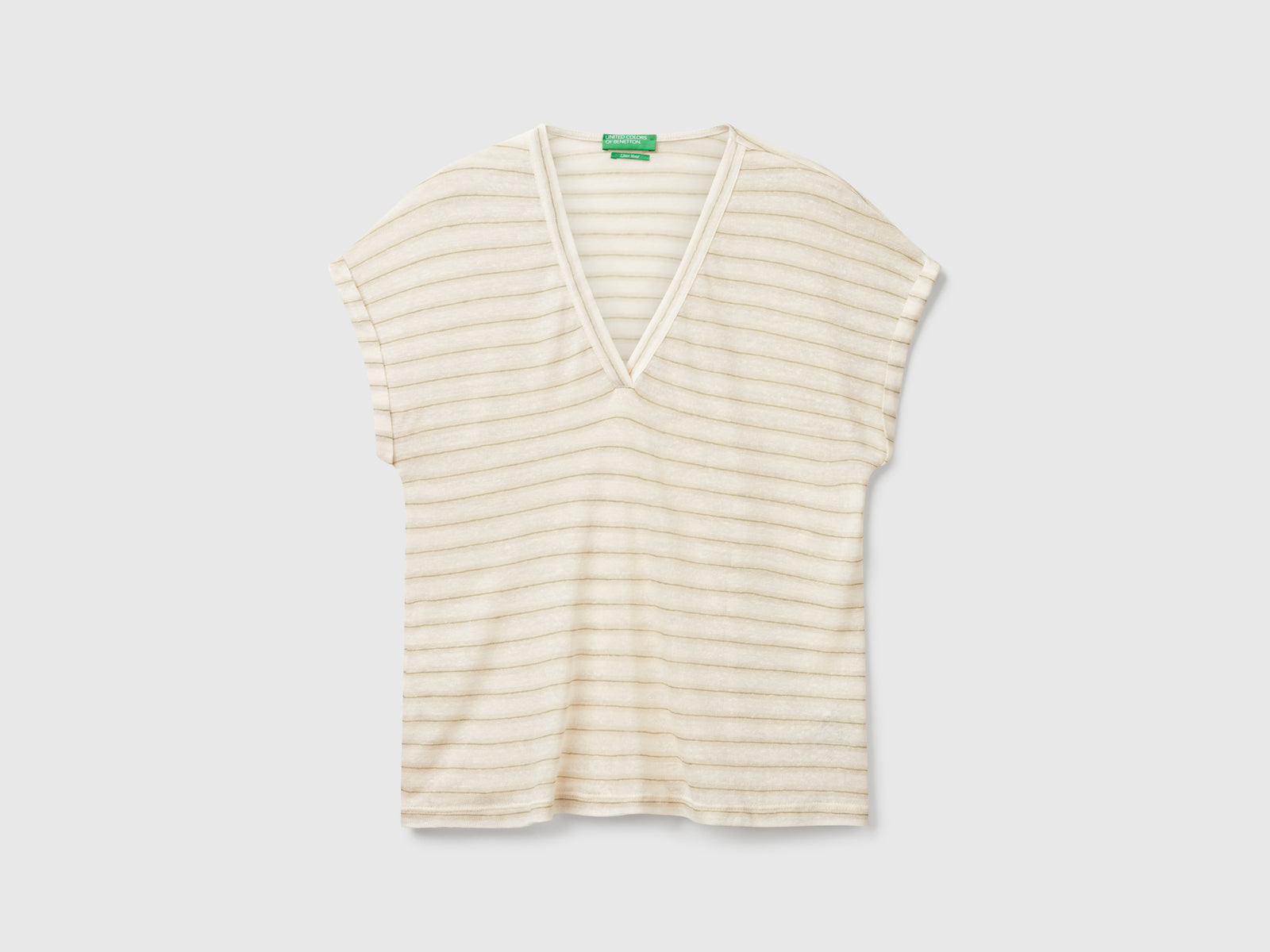 Maglietta a righe in misto lino da donna bianco panna | Benetton Outlet