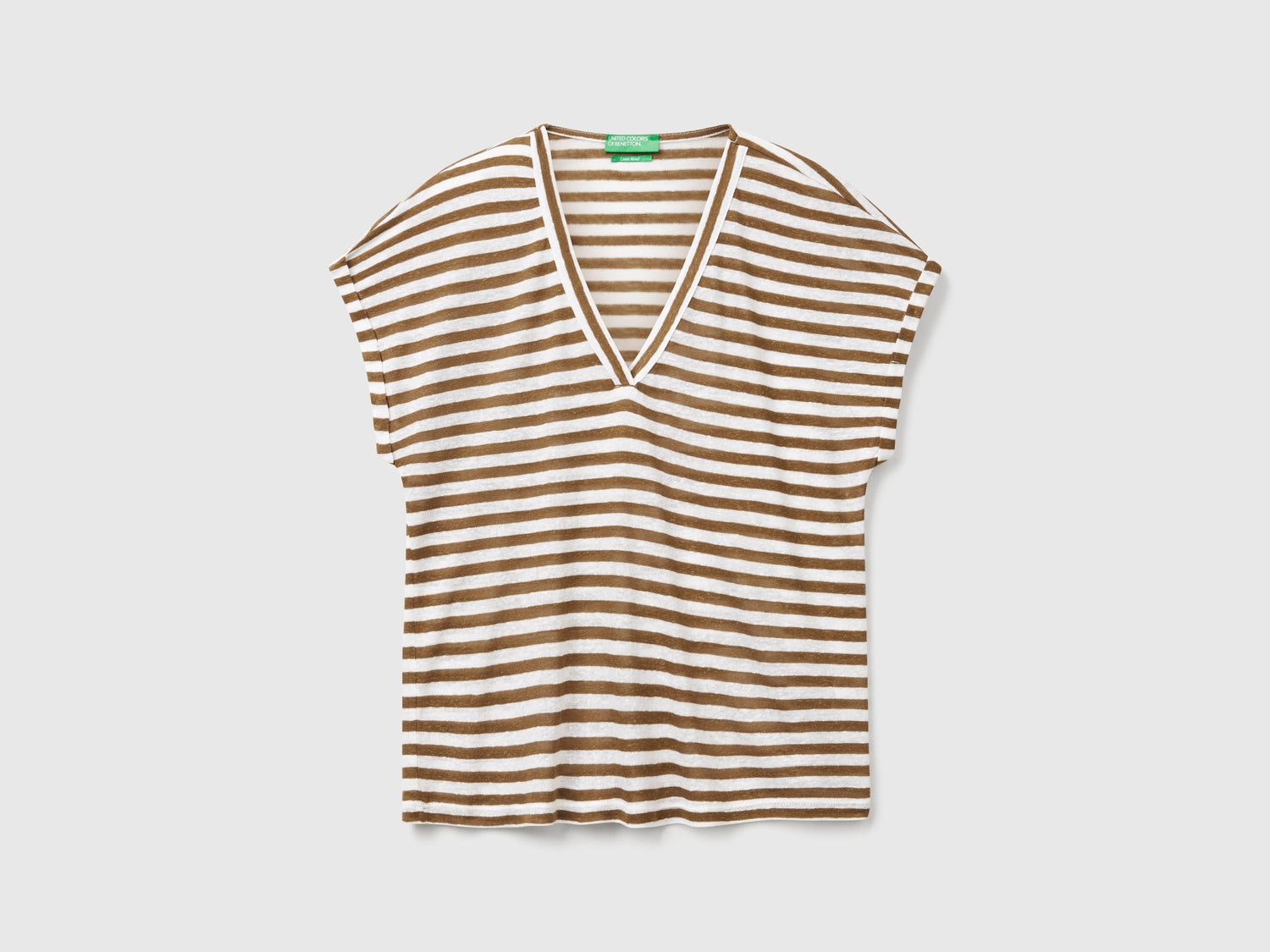 Striped linen blend T-shirt da donna marrone | Benetton Outlet