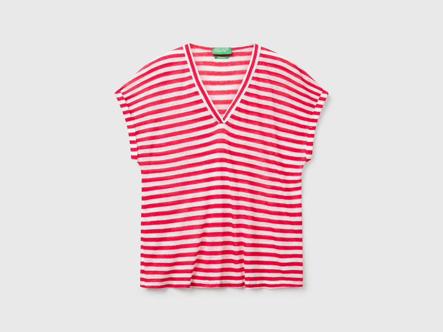 Maglietta a righe in misto lino da donna fucsia | Benetton Outlet