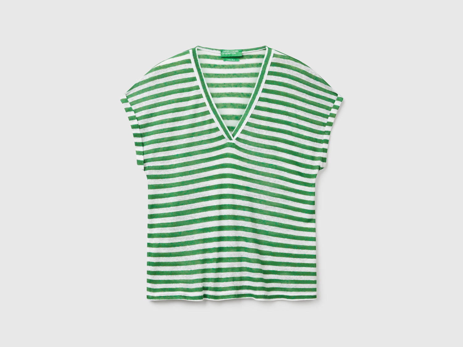Maglietta a righe in misto lino da donna verde | Benetton Outlet