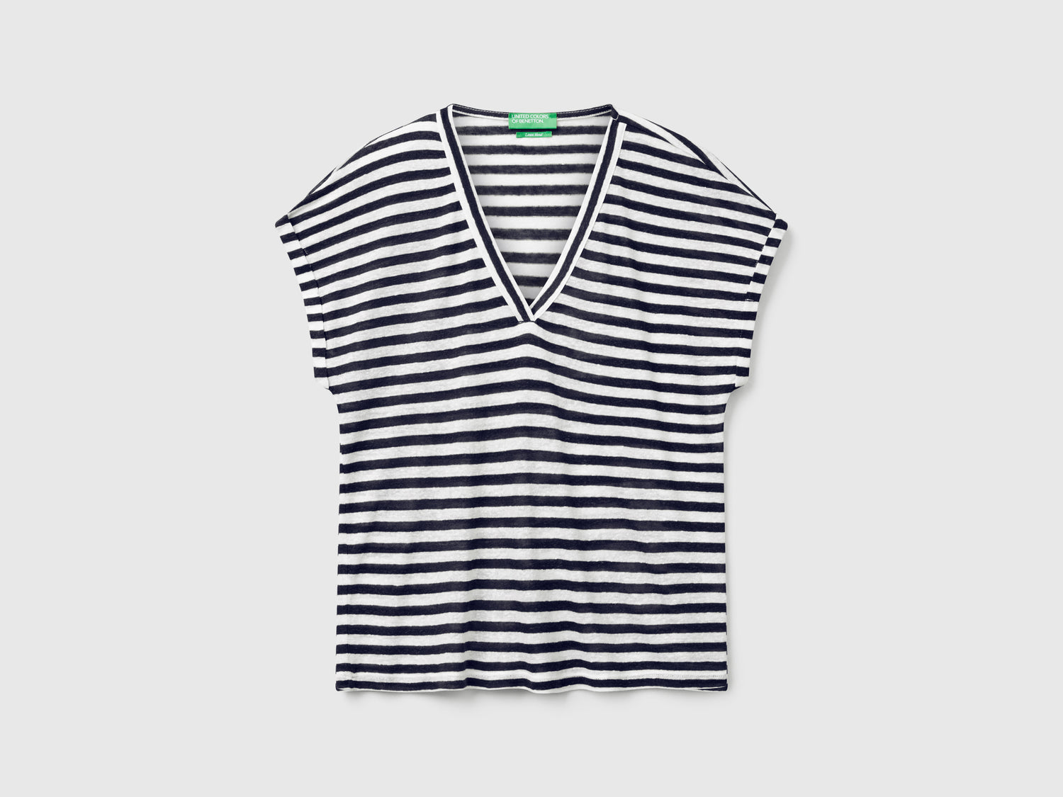 Maglietta a righe in misto lino da donna blu scuro | Benetton Outlet