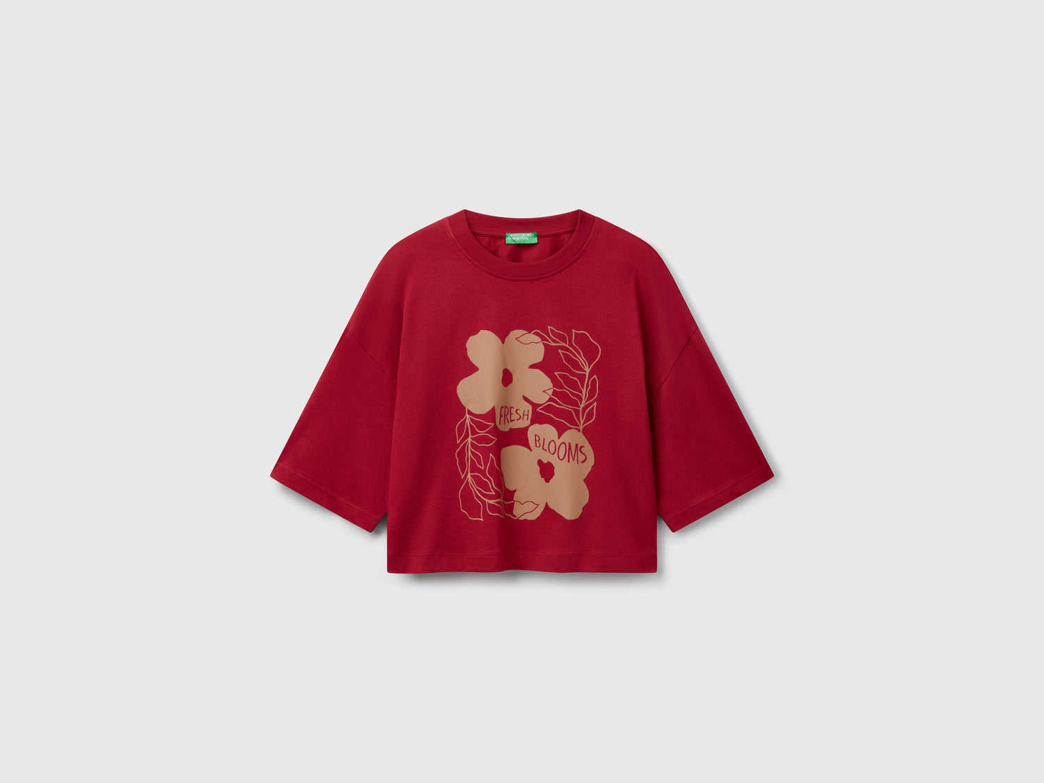 T-shirt con stampa fiori da donna bordeaux | Benetton Outlet