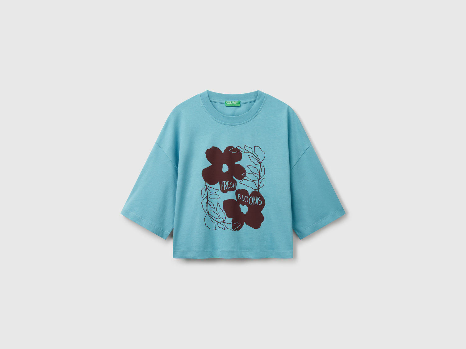 T-shirt con stampa fiori da donna azzurro | Benetton Outlet
