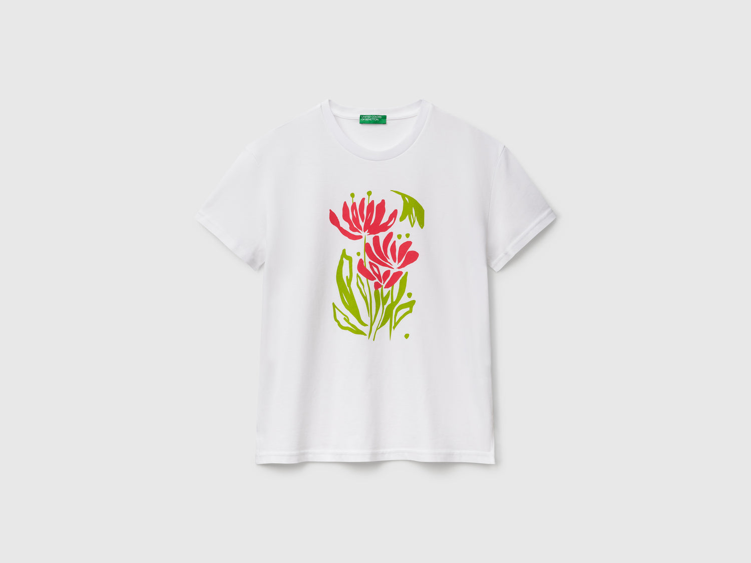 T-shirt regular con stampa fiori da donna bianco | Benetton Outlet