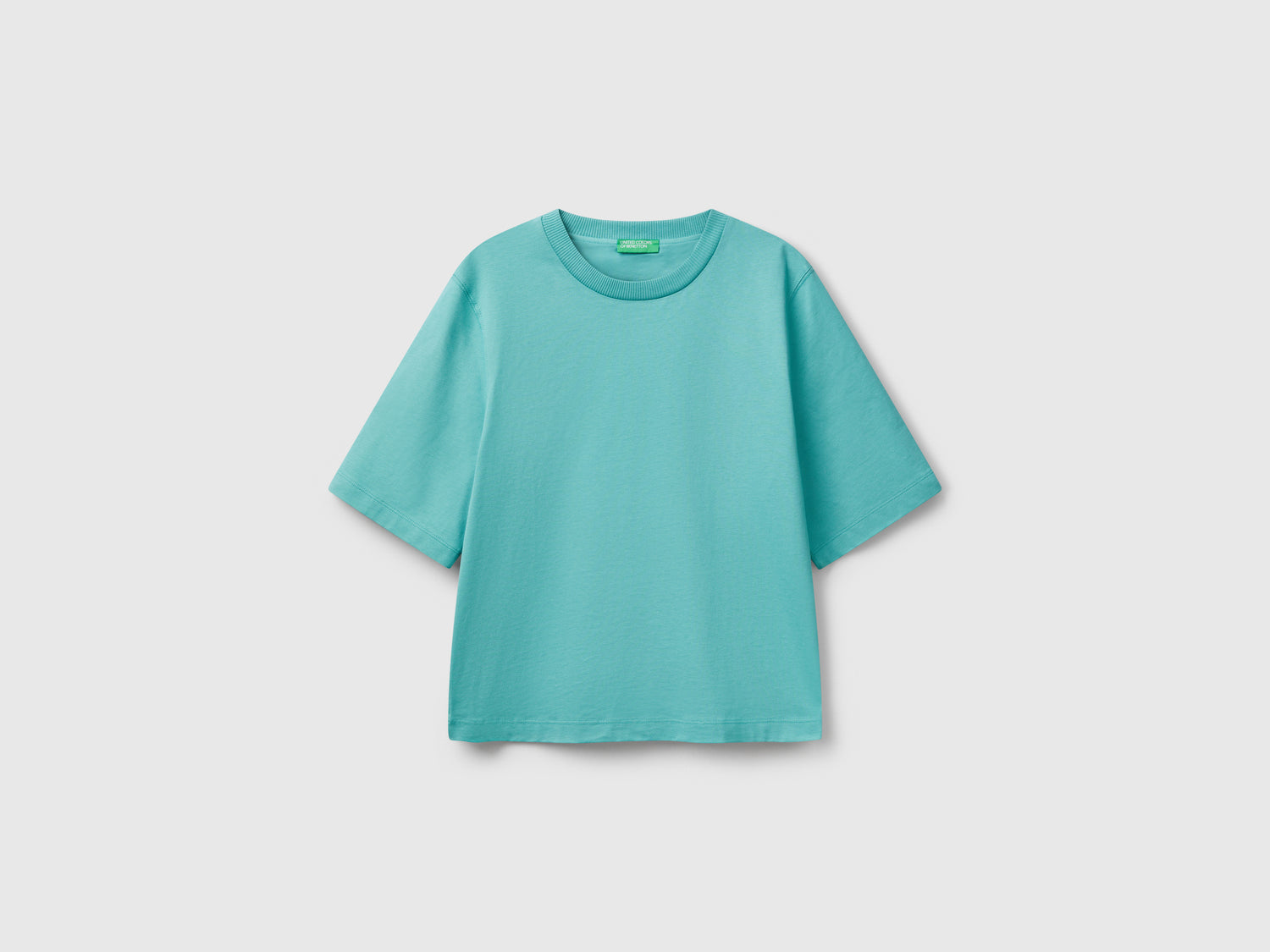 T-shirt boxy fit 100% cotone da donna verde acqua | Benetton Outlet