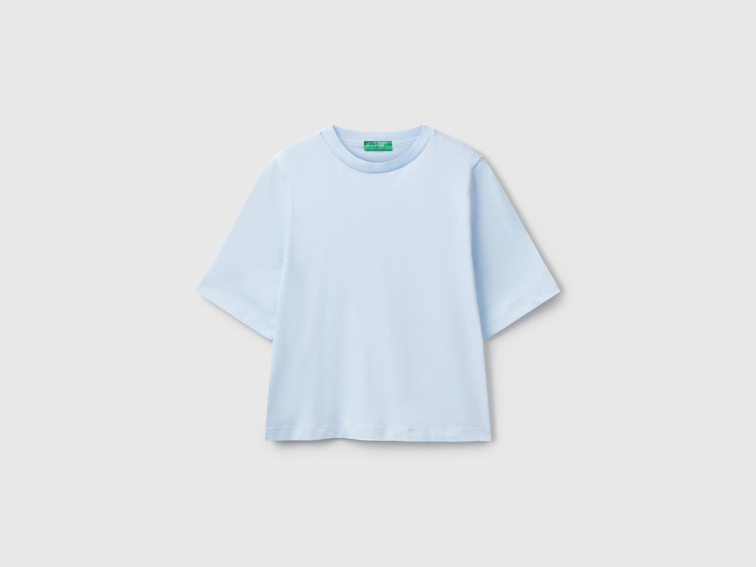 T-shirt boxy fit 100% cotone da donna celeste | Benetton Outlet