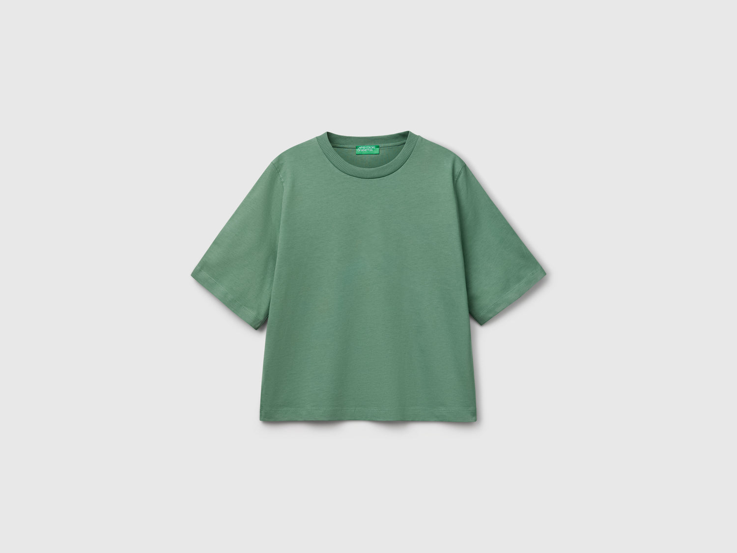 T-shirt boxy fit 100% cotone da donna verde scuro | Benetton Outlet