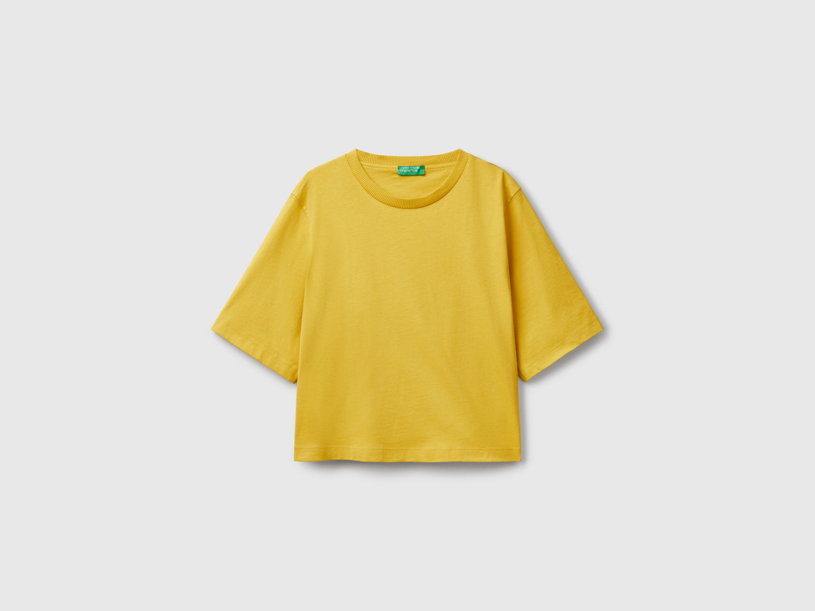 T-shirt boxy fit 100% cotone da donna senape | Benetton Outlet
