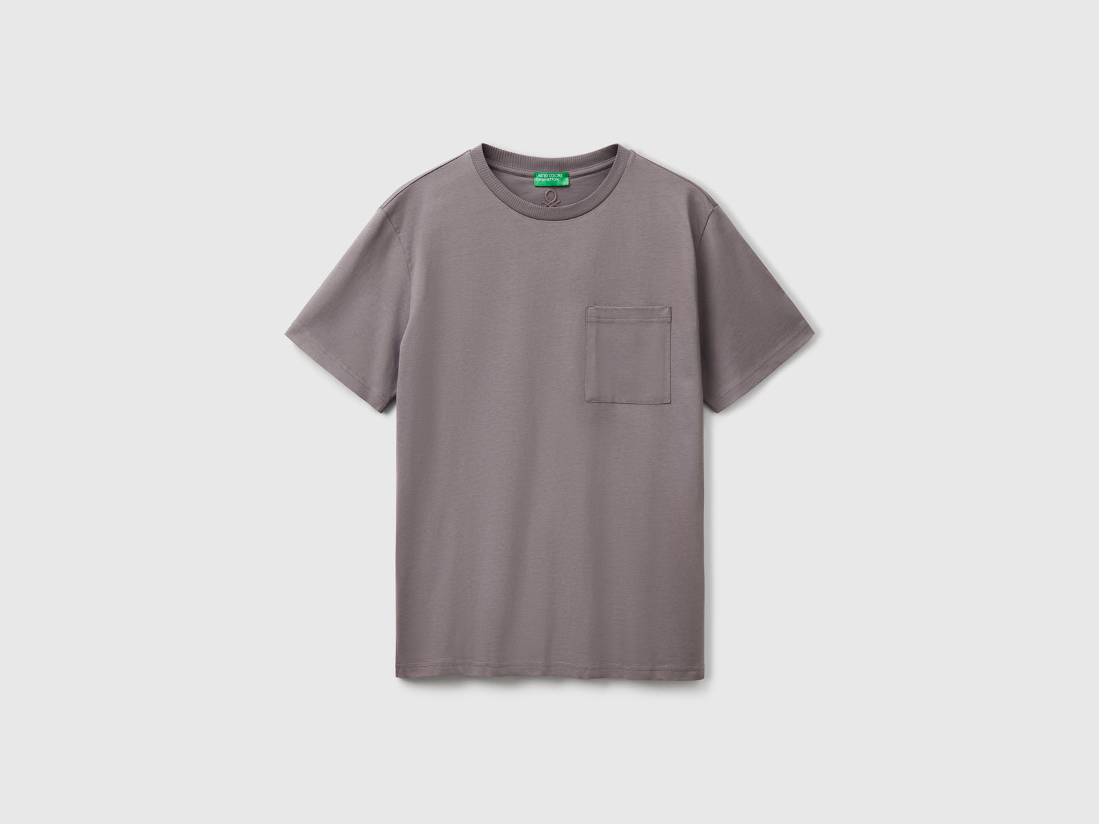 T-shirto topo in cotone bio con taschino da uomo grigio scuro | Benetton Outlet