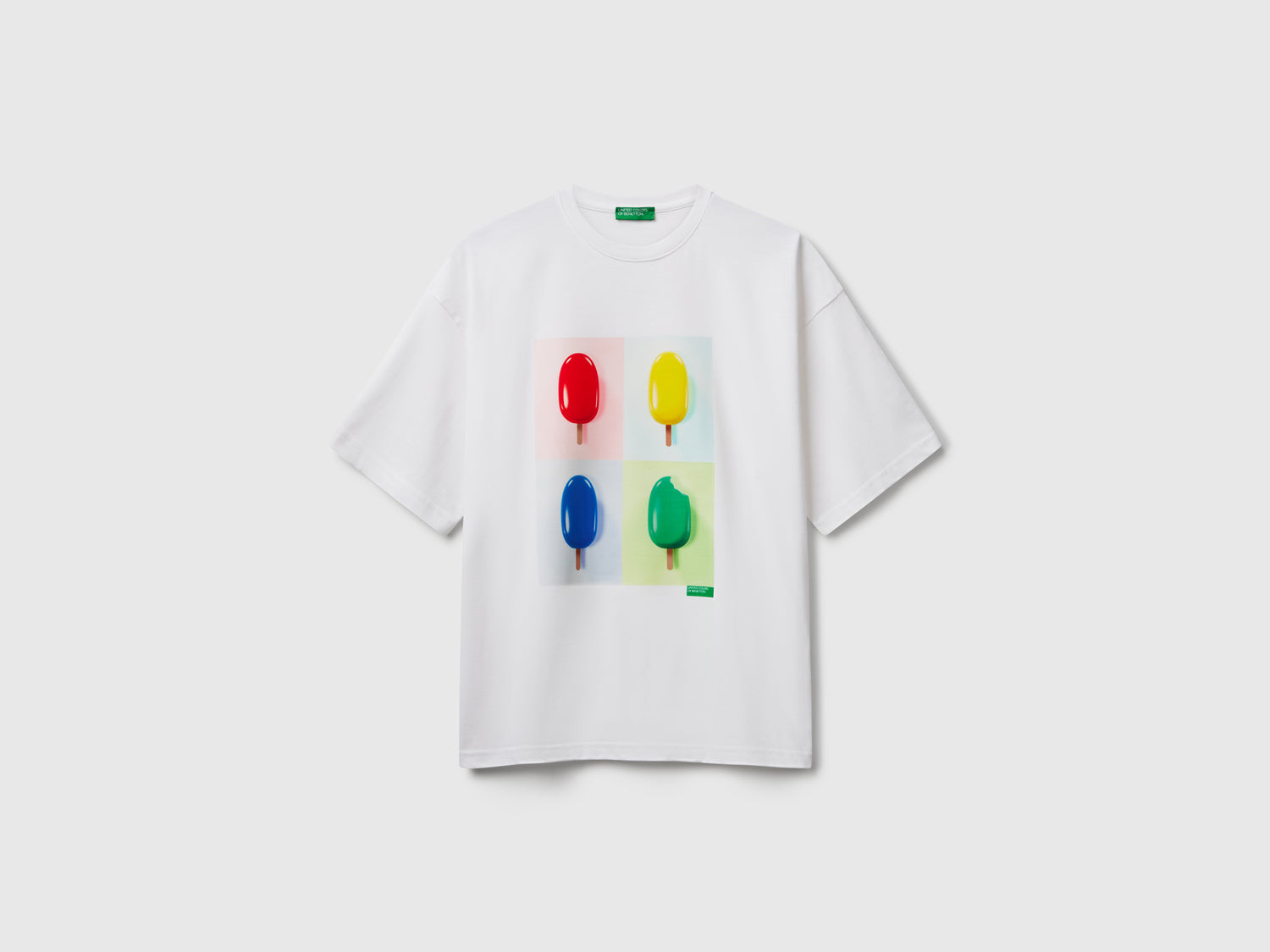 Maglietta con stampa gelato 100% cotone da uomo bianco | Benetton Outlet