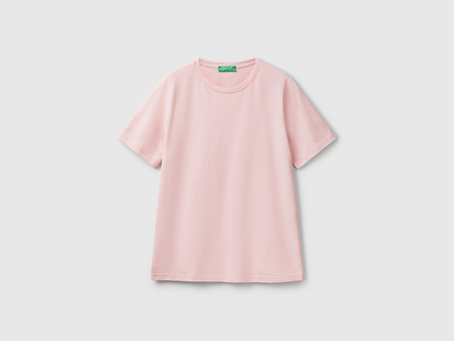 T-shirt girocollo in cotone fiammato da donna rosa tenue | Benetton Outlet