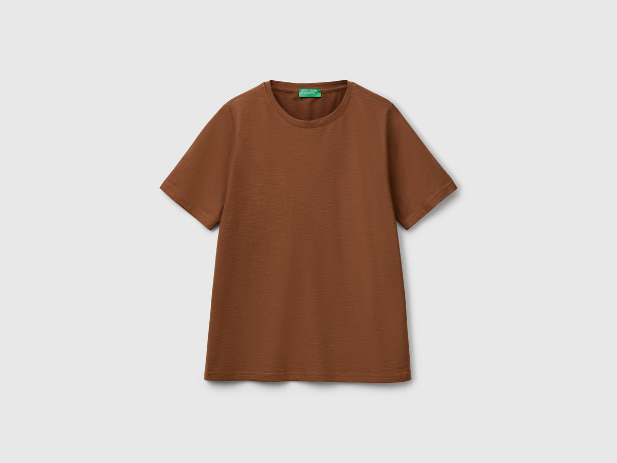 T-shirt girocollo in cotone fiammato