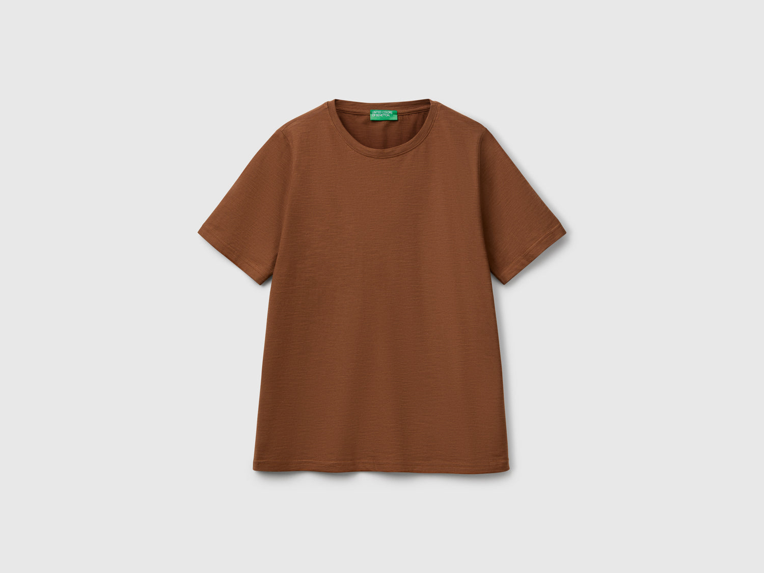 T-shirt girocollo in cotone fiammato da donna marrone | Benetton Outlet