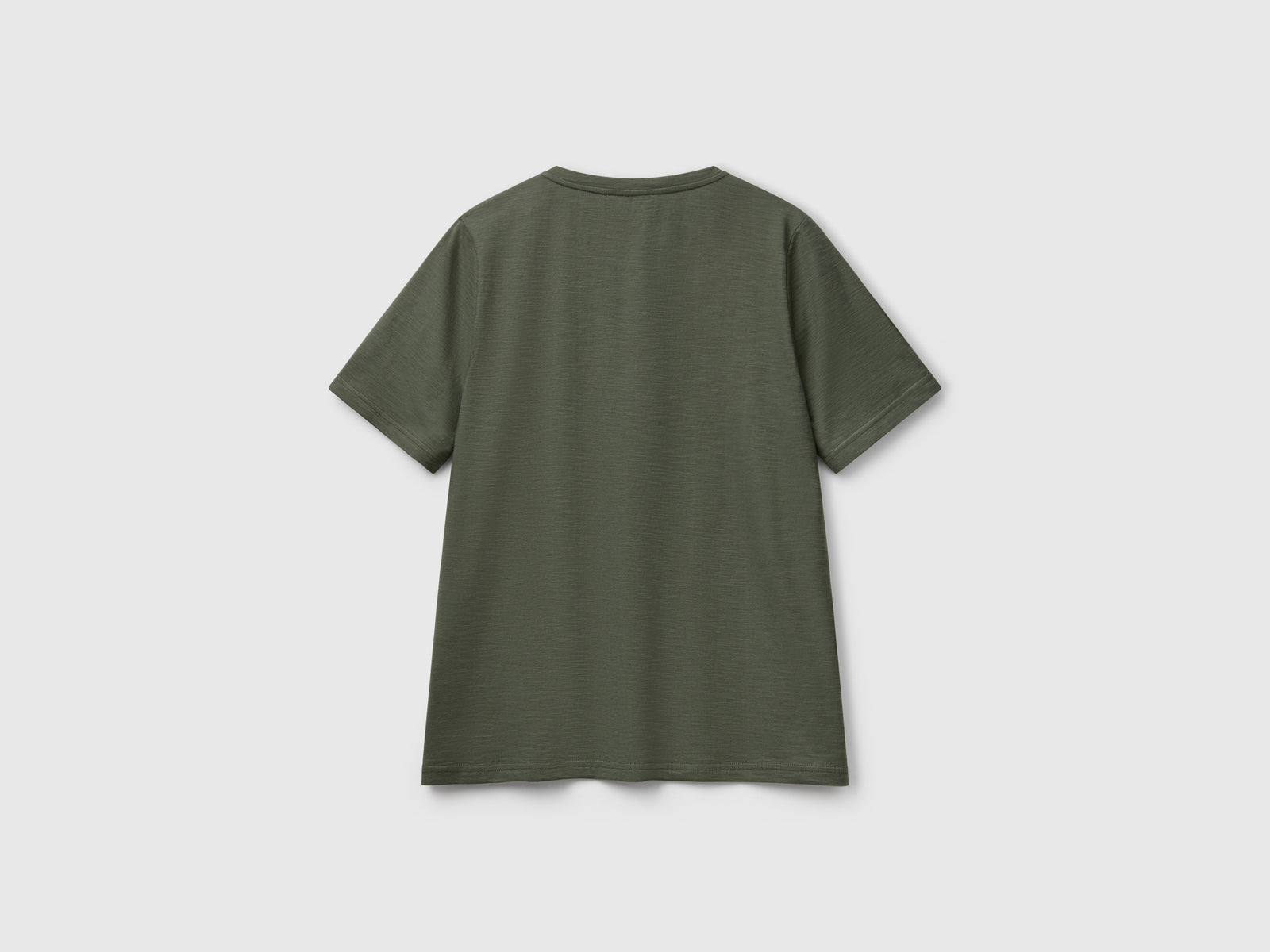 T-shirt girocollo in cotone fiammato da donna verde militare 2 | Benetton Outlet