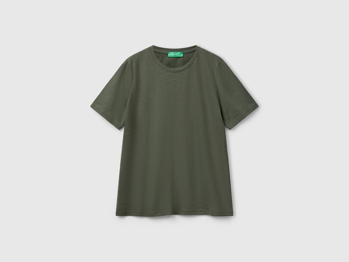 T-shirt girocollo in cotone fiammato