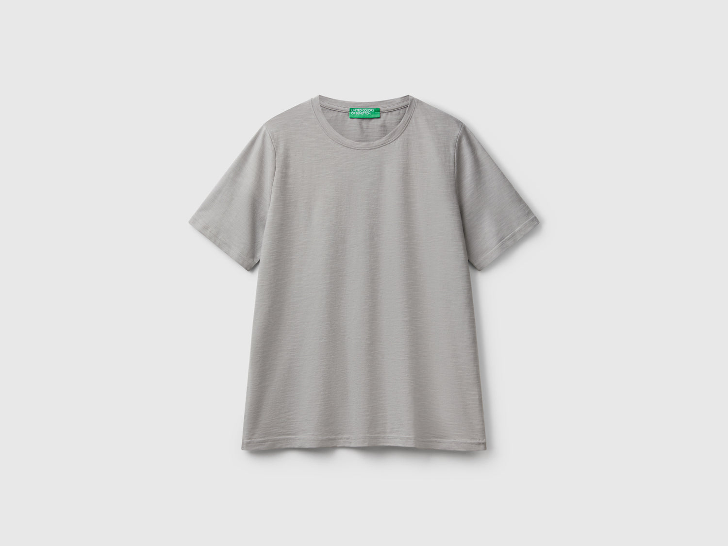 T-shirt girocollo in cotone fiammato da donna grigio | Benetton Outlet