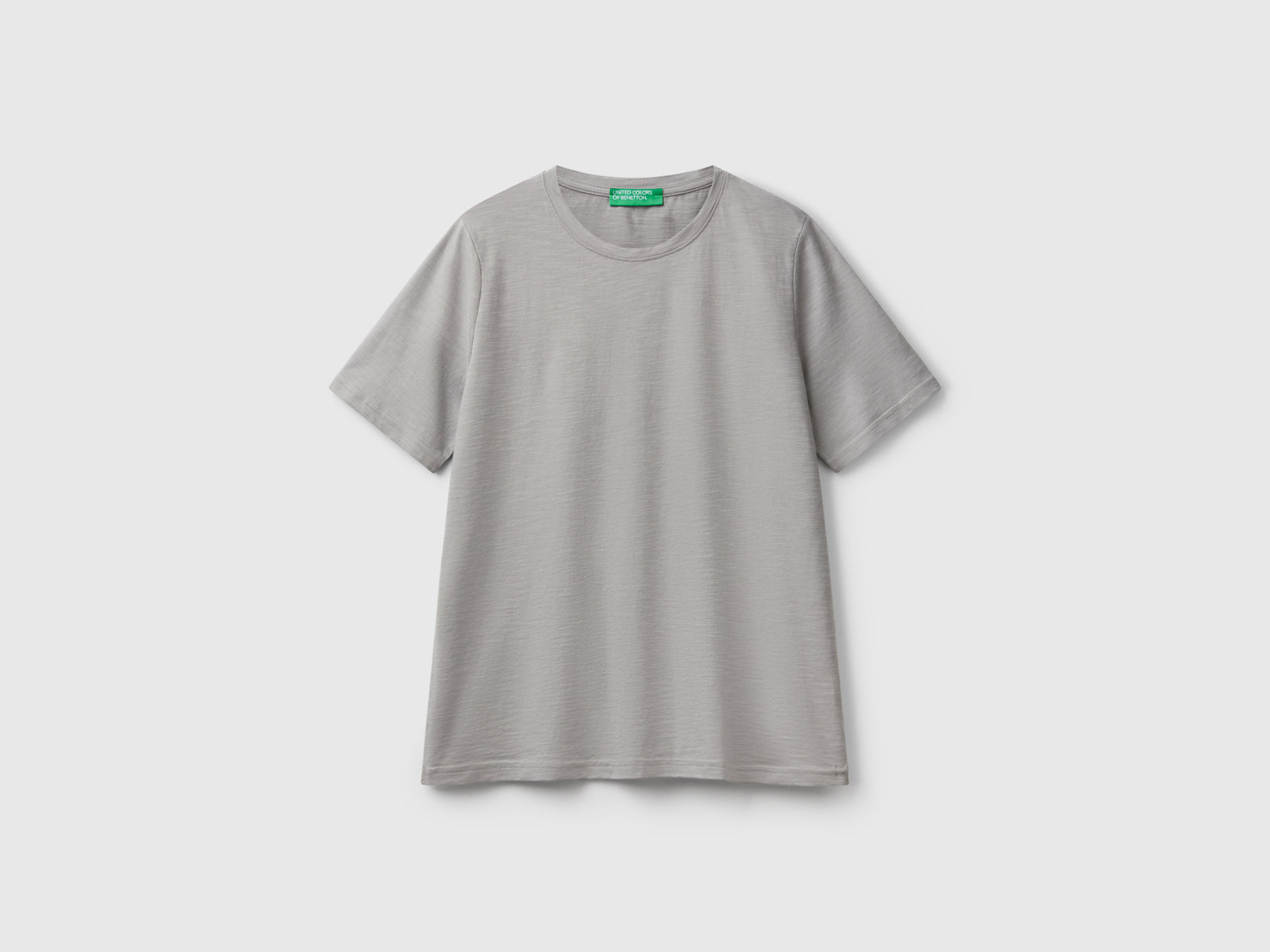 T-shirt girocollo in cotone fiammato da donna grigio | Benetton Outlet
