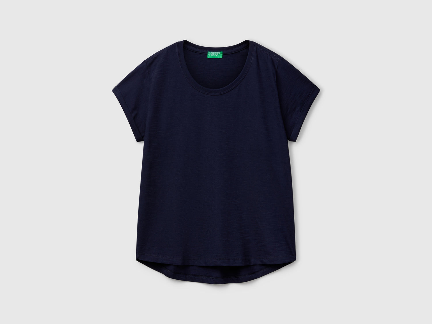 T-shirt manica corta in cotone leggero da donna blu scuro | Benetton Outlet