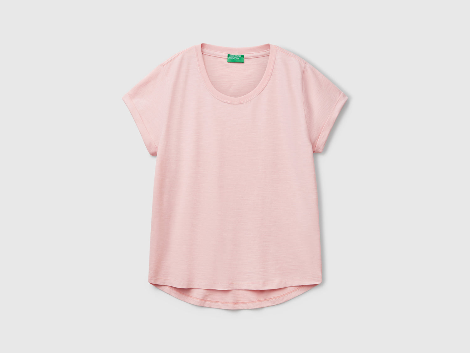 T-shirt manica corta in cotone leggero da donna rosa tenue | Benetton Outlet