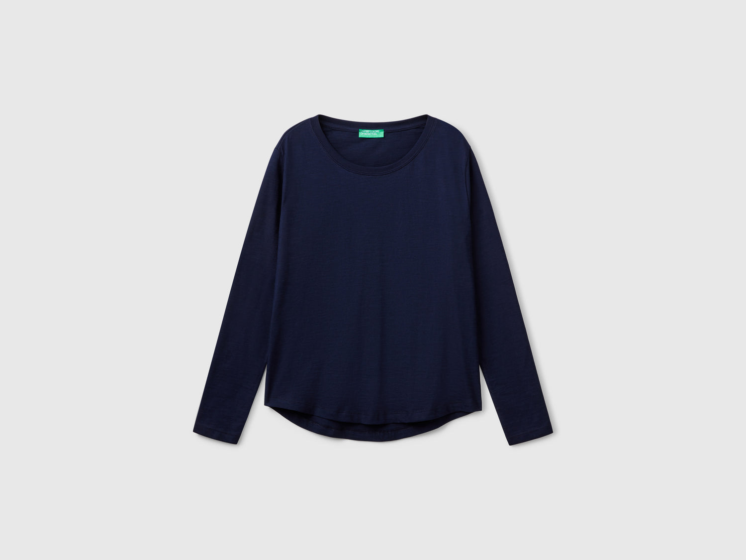 T-shirt manica lunga in cotone leggero da donna blu scuro | Benetton Outlet