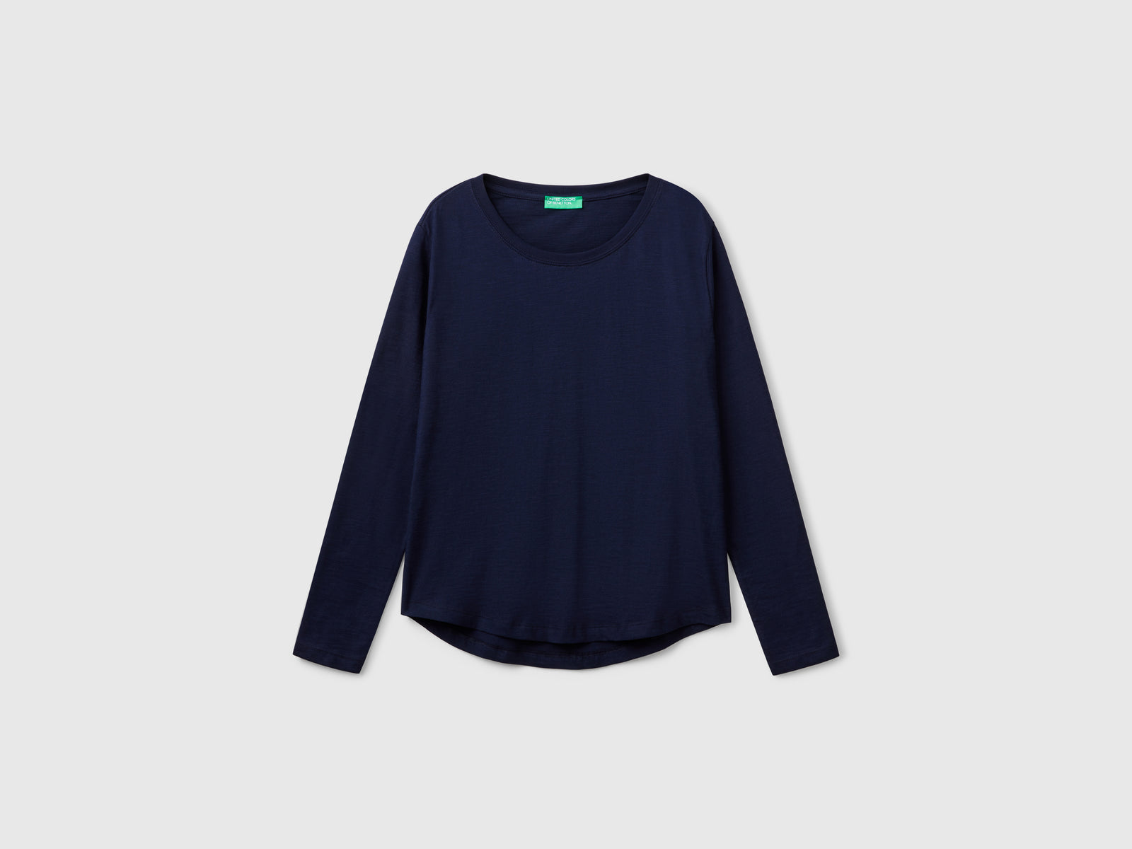 T-shirt manica lunga in cotone leggero da donna blu scuro | Benetton Outlet