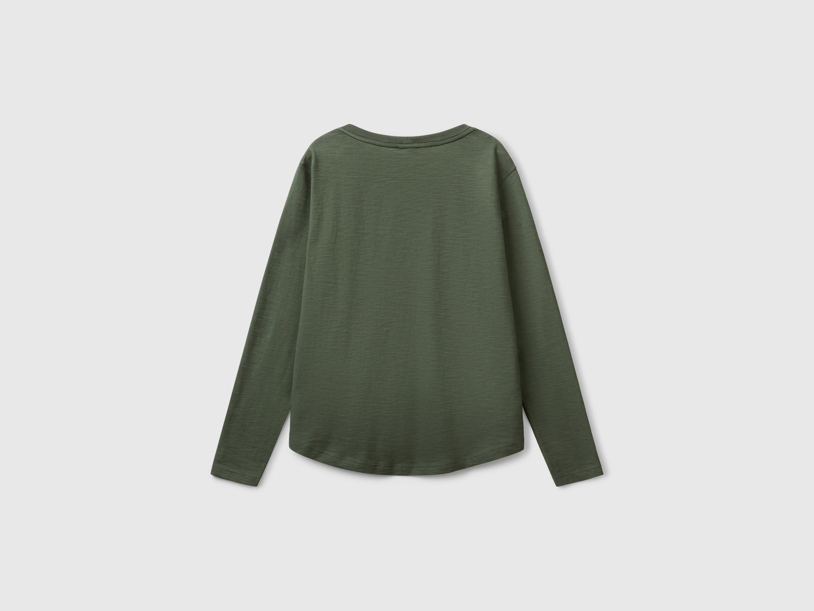 T-shirt manica lunga in cotone leggero da donna verde oliva 2 | Benetton Outlet