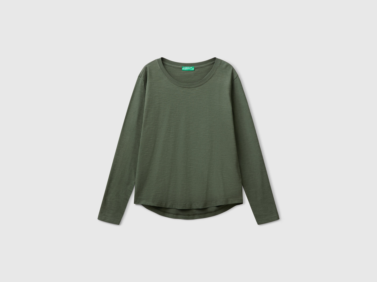T-shirt manica lunga in cotone leggero da donna verde oliva | Benetton Outlet