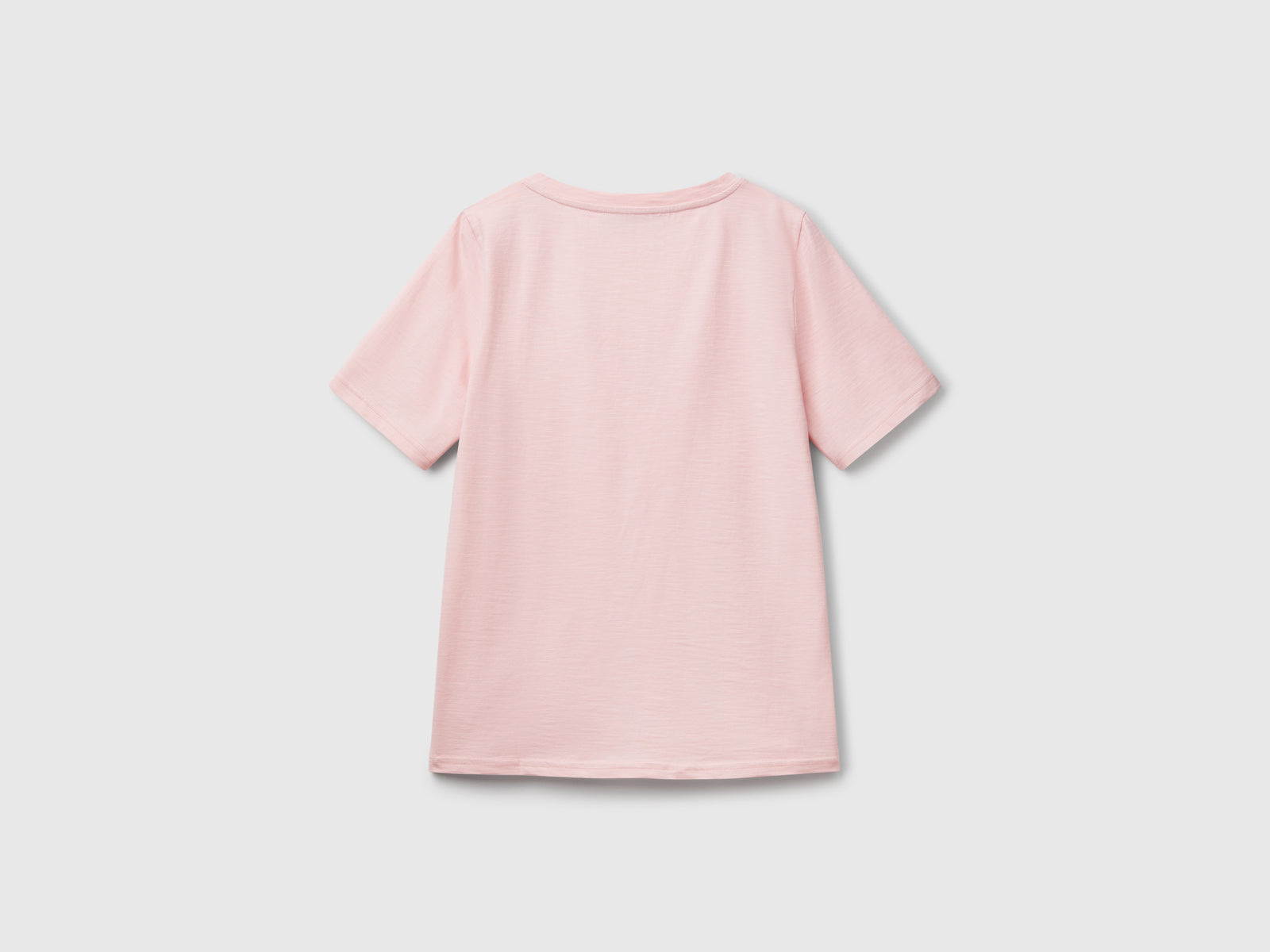 T-shirt scollo a V in cotone fiammato da donna rosa tenue 2 | Benetton Outlet