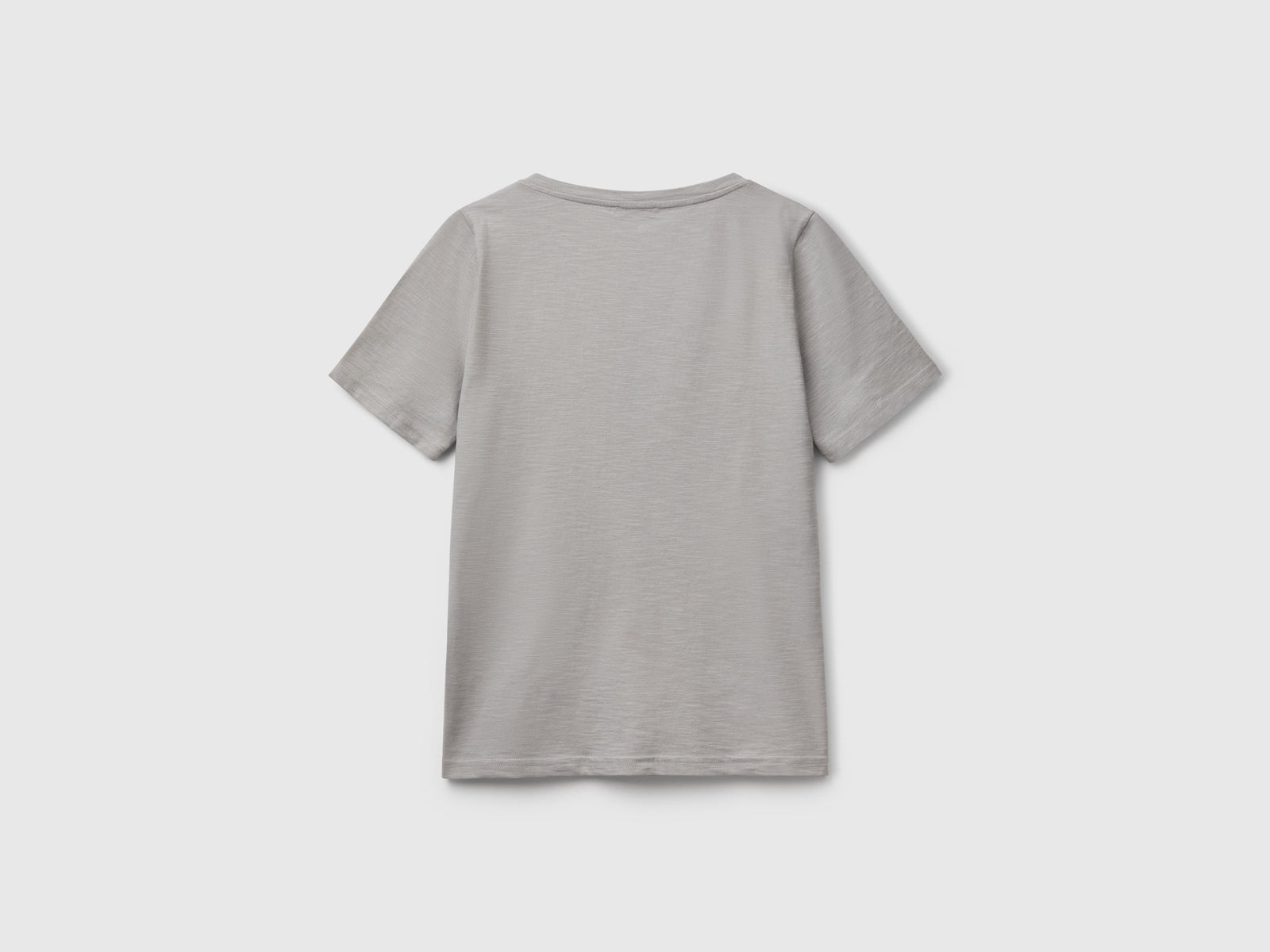T-shirt scollo a V in cotone fiammato da donna grigio 2 | Benetton Outlet