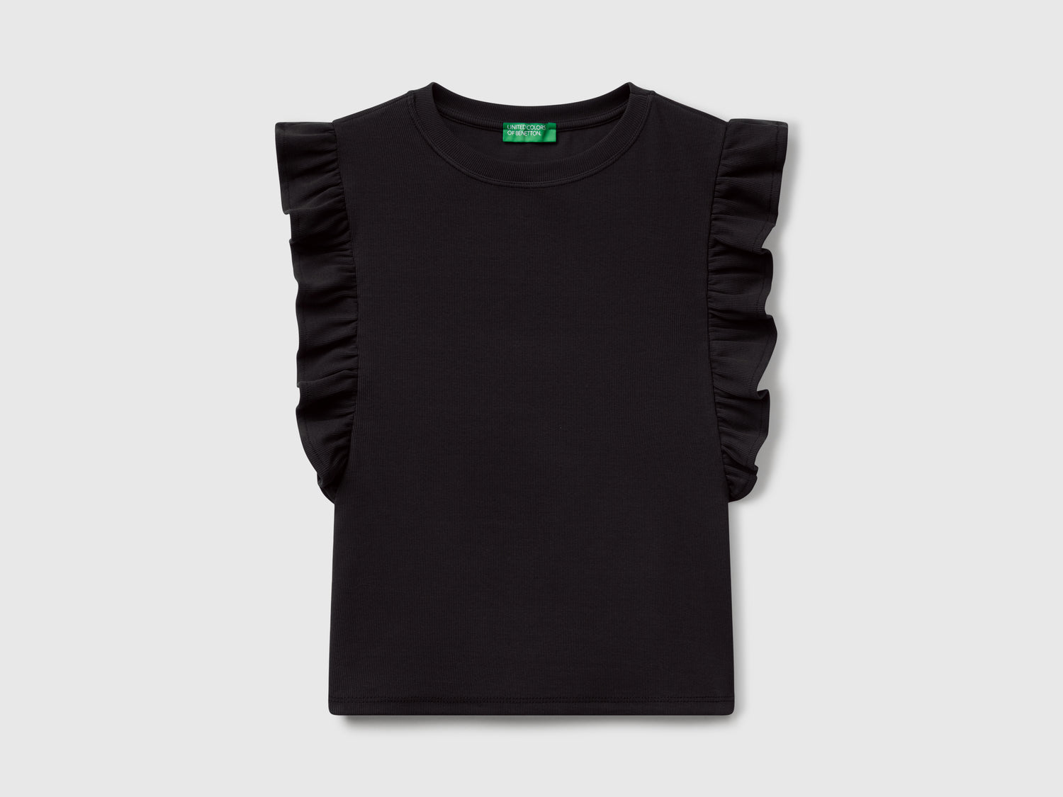 Maglietta slim fit con rouches da donna nero | Benetton Outlet