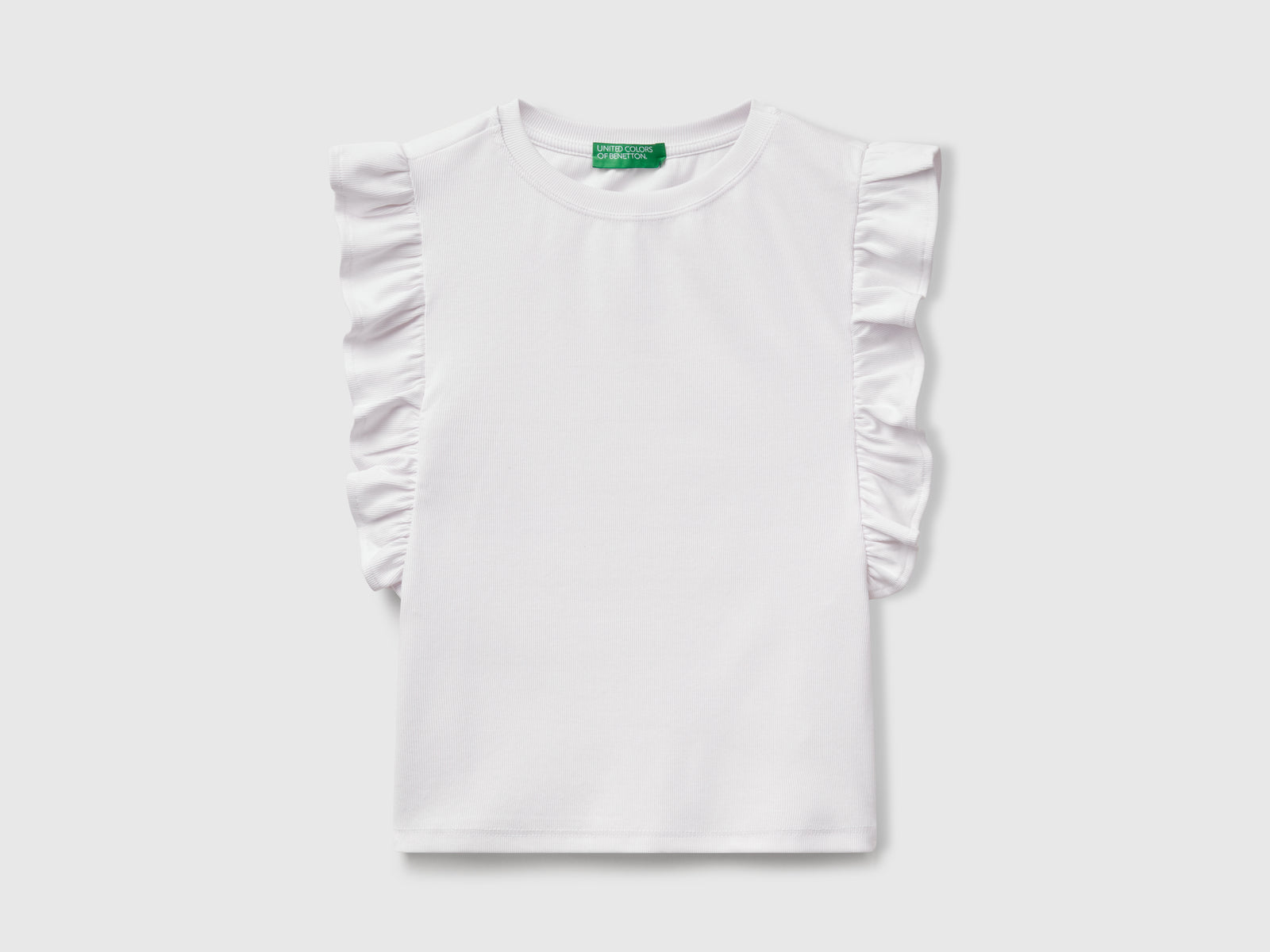 Slim fit t-shirt with ruffles da donna bianco | Benetton Outlet