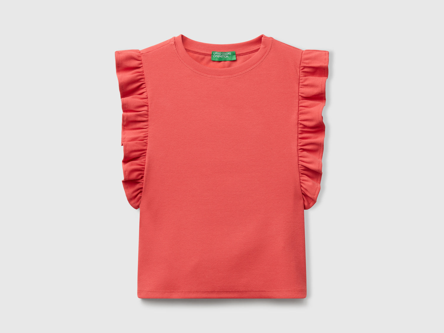 Maglietta slim fit con rouches da donna salmone | Benetton Outlet