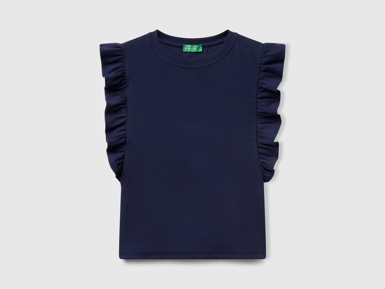 Maglietta slim fit con rouches da donna blu scuro | Benetton Outlet