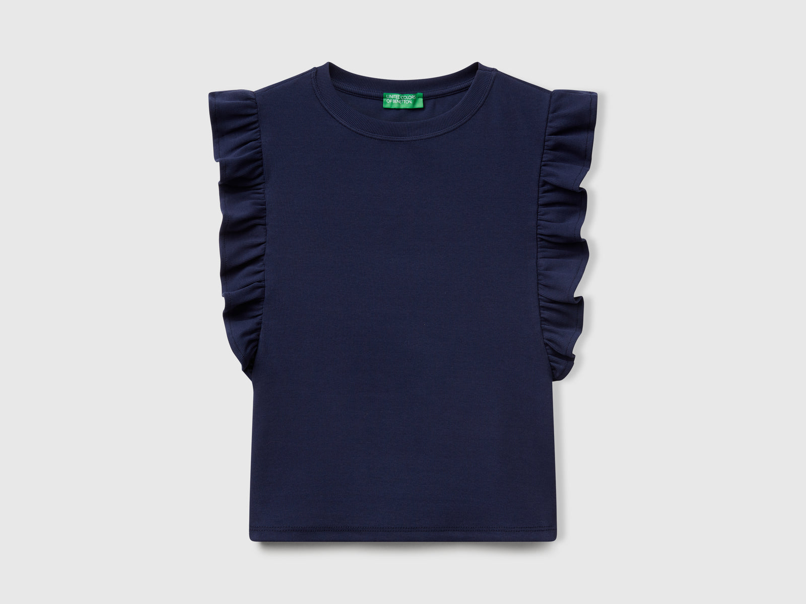 Maglietta slim fit con rouches da donna blu scuro | Benetton Outlet