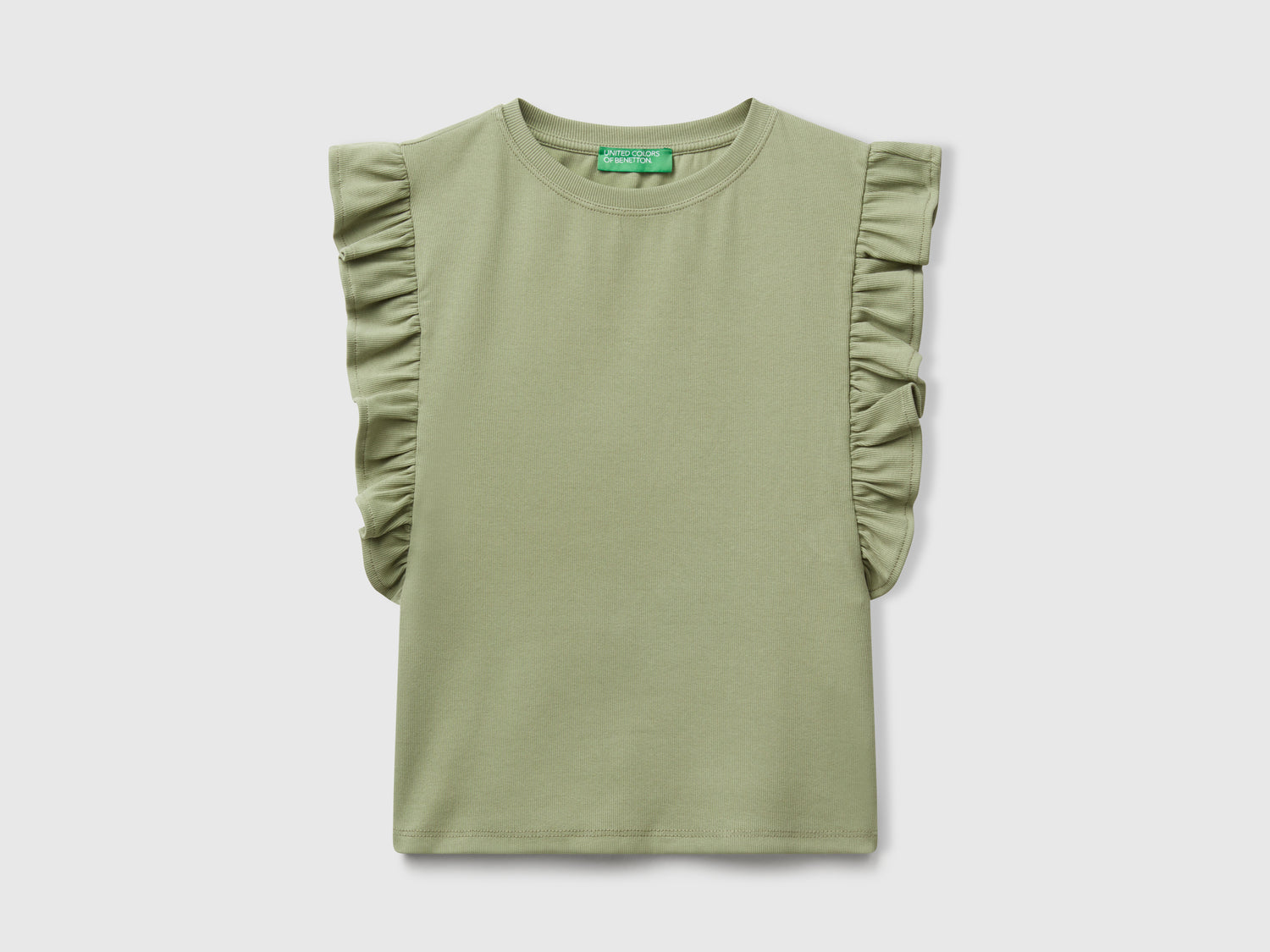 Maglietta slim fit con rouches da donna verde oliva | Benetton Outlet