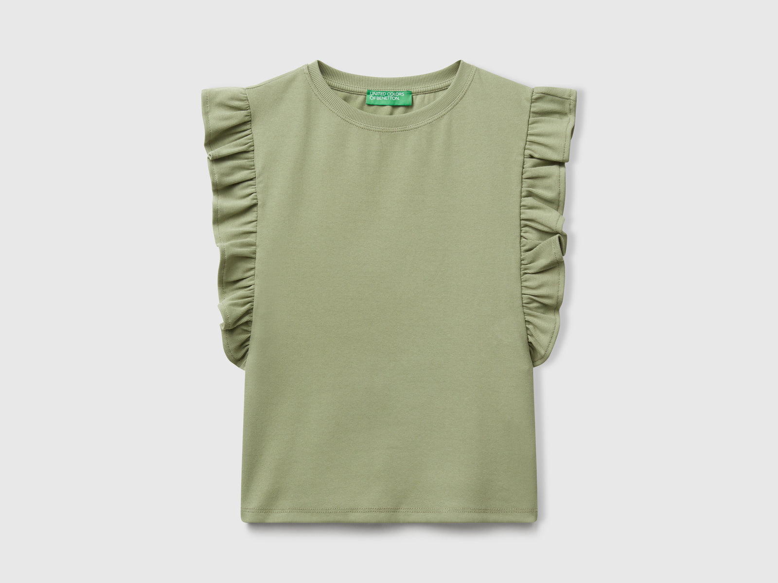 Maglietta slim fit con rouches da donna verde oliva | Benetton Outlet