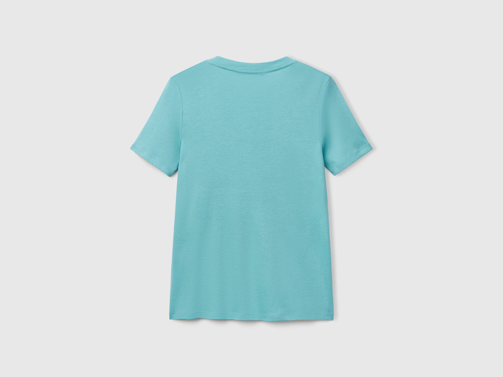 T-shirt manica corta in cotone a fibra lunga da donna verde acqua 2 | Benetton Outlet