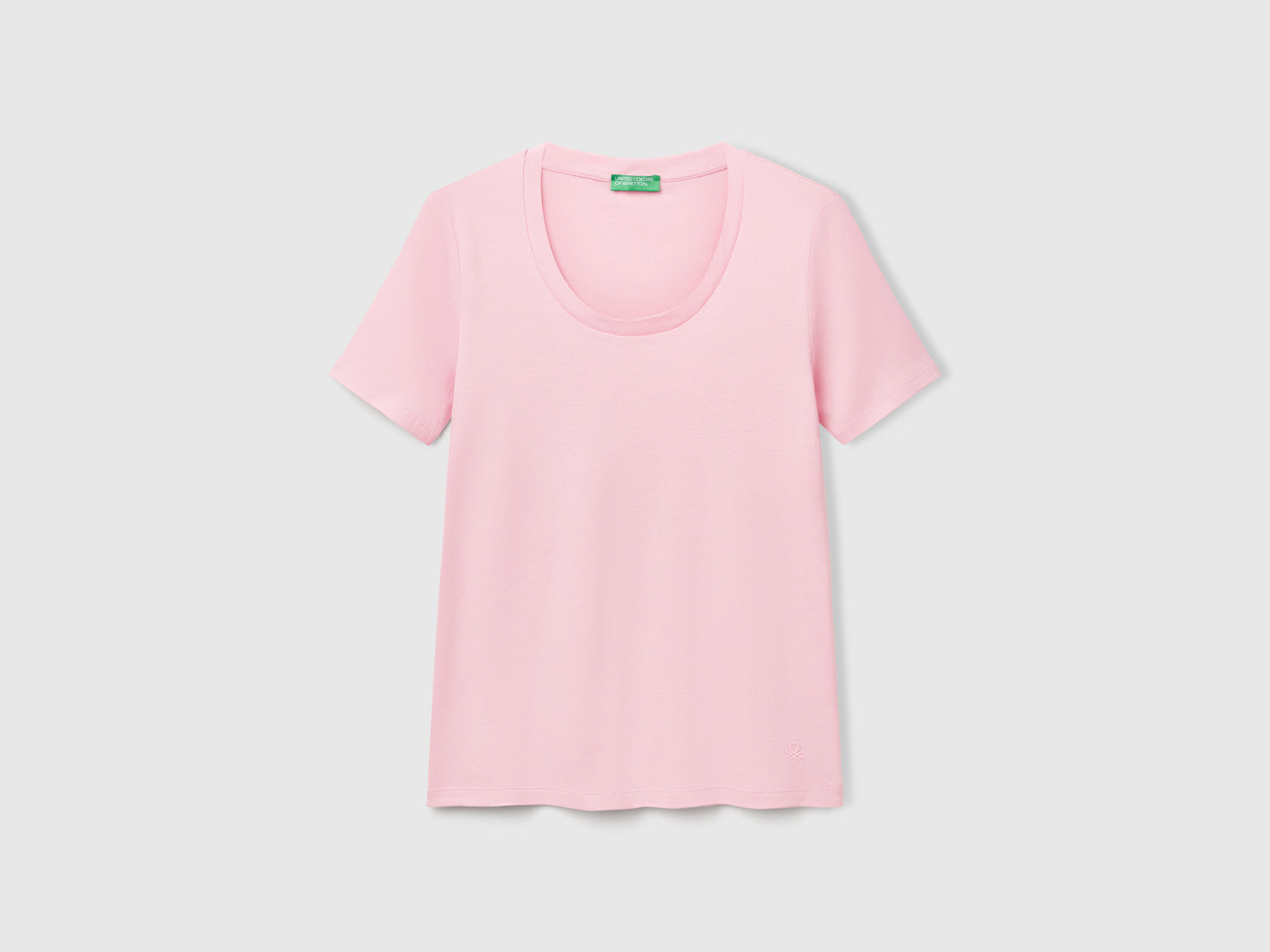 T-shirt manica corta in cotone a fibra lunga da donna rosa | Benetton Outlet