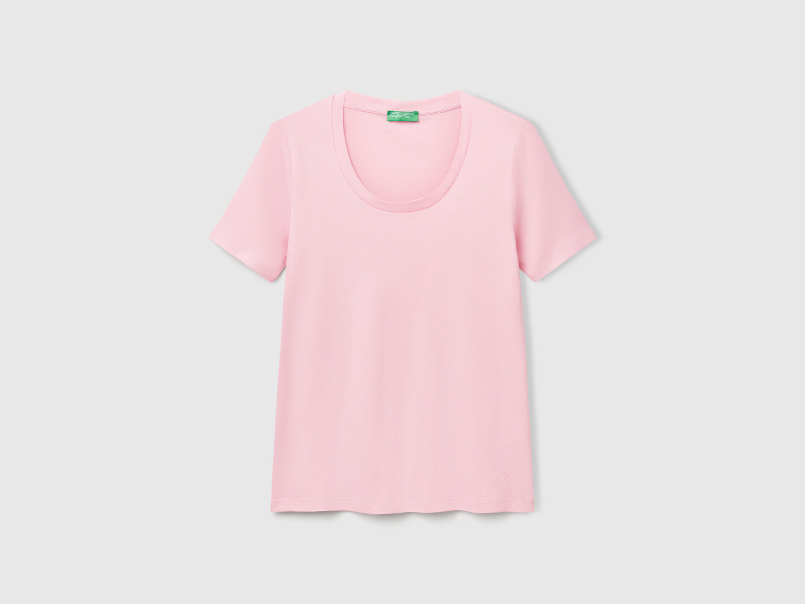 T-shirt manica corta in cotone a fibra lunga da donna rosa | Benetton Outlet
