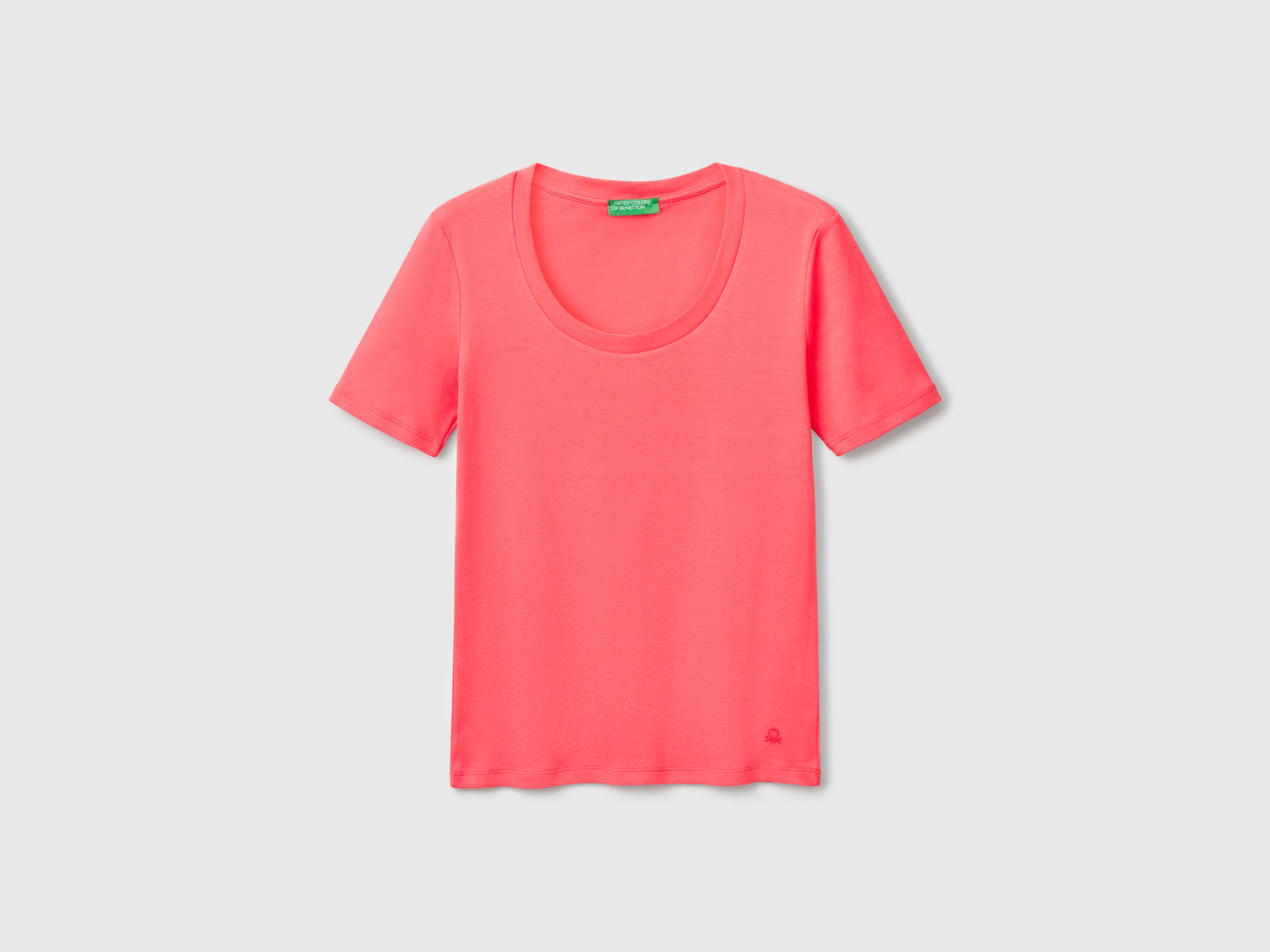 T-shirt manica corta in cotone a fibra lunga da donna fucsia | Benetton Outlet