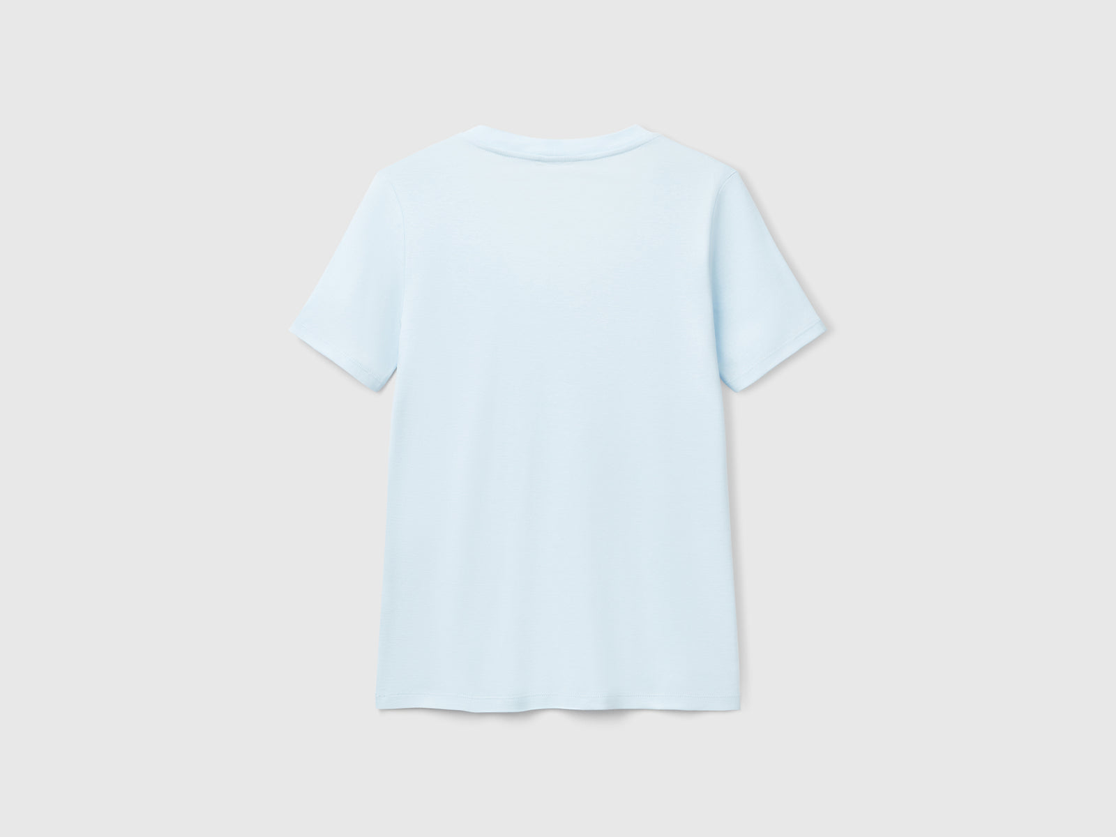 T-shirt manica corta in cotone a fibra lunga da donna celeste 2 | Benetton Outlet