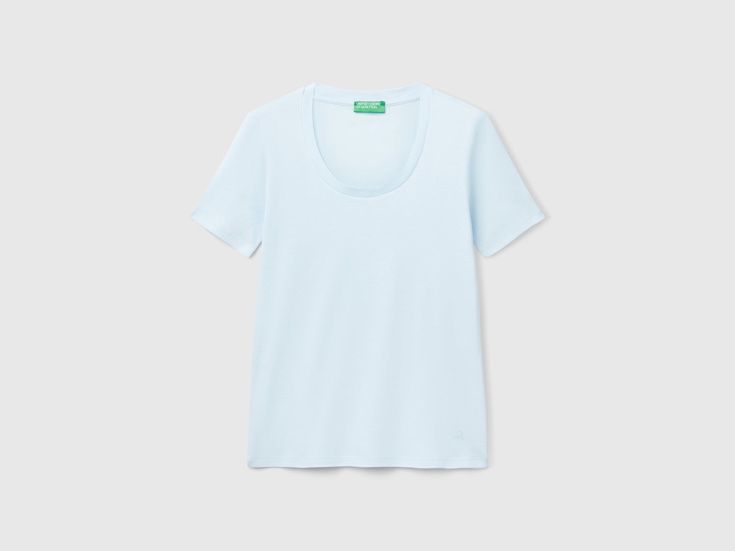 T-shirt manica corta in cotone a fibra lunga da donna celeste | Benetton Outlet